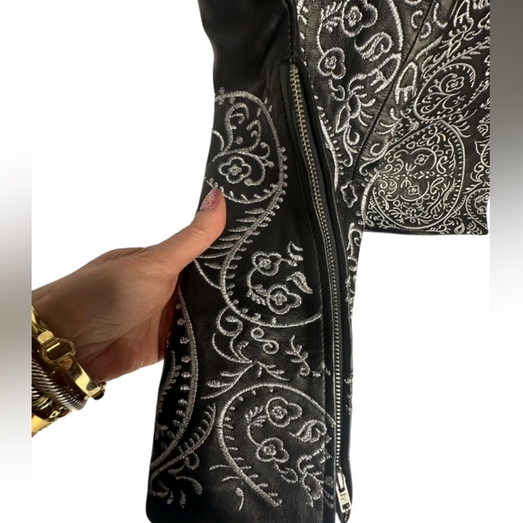 NWT Free People x Understated Leather Black Leather Embroidered Moto Pants S - Picture 14 of 16